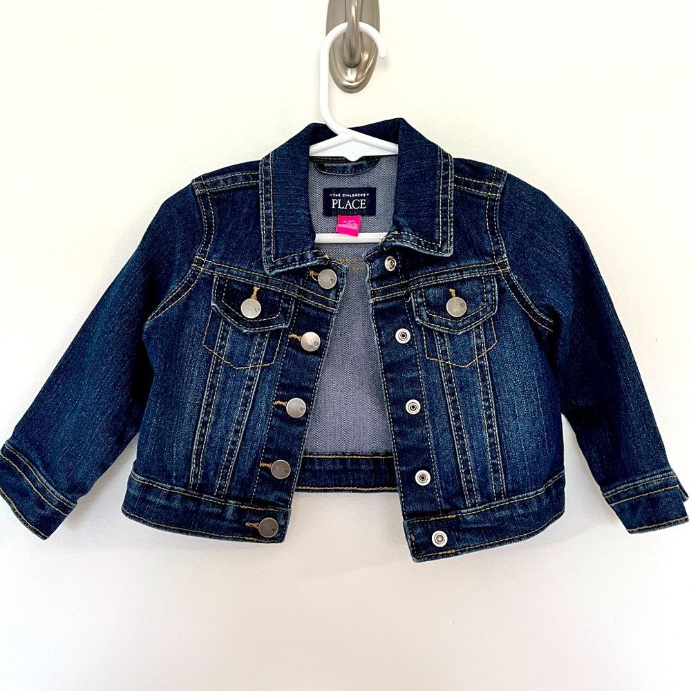 The Childrens Place Denim Jean Jacket Heart Buttons Girls Size 12-18m Button